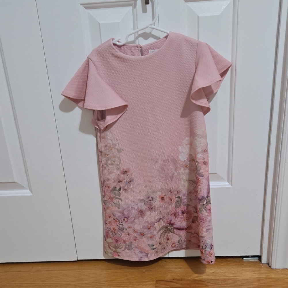 NEXT GIRLS PINK FLORAL DRESS, SIZE 6